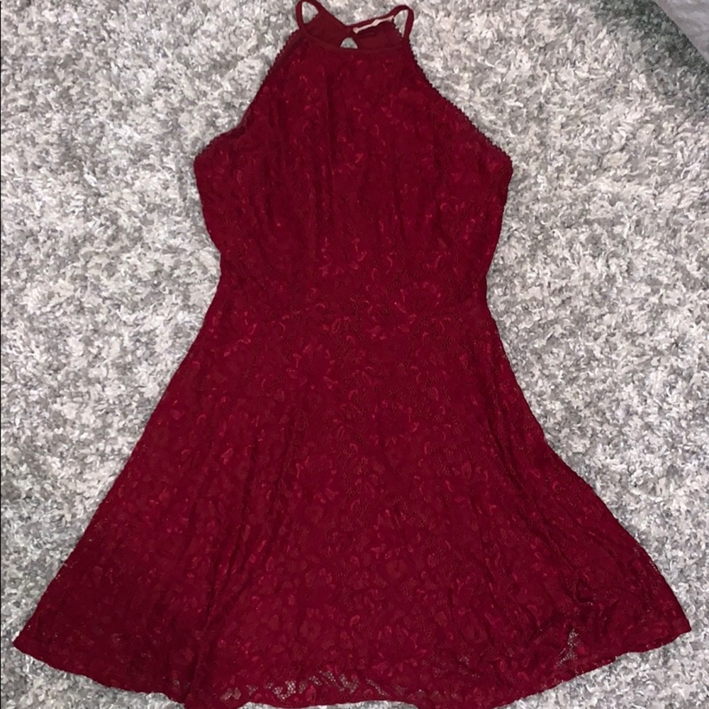 maroon lace halter top dress